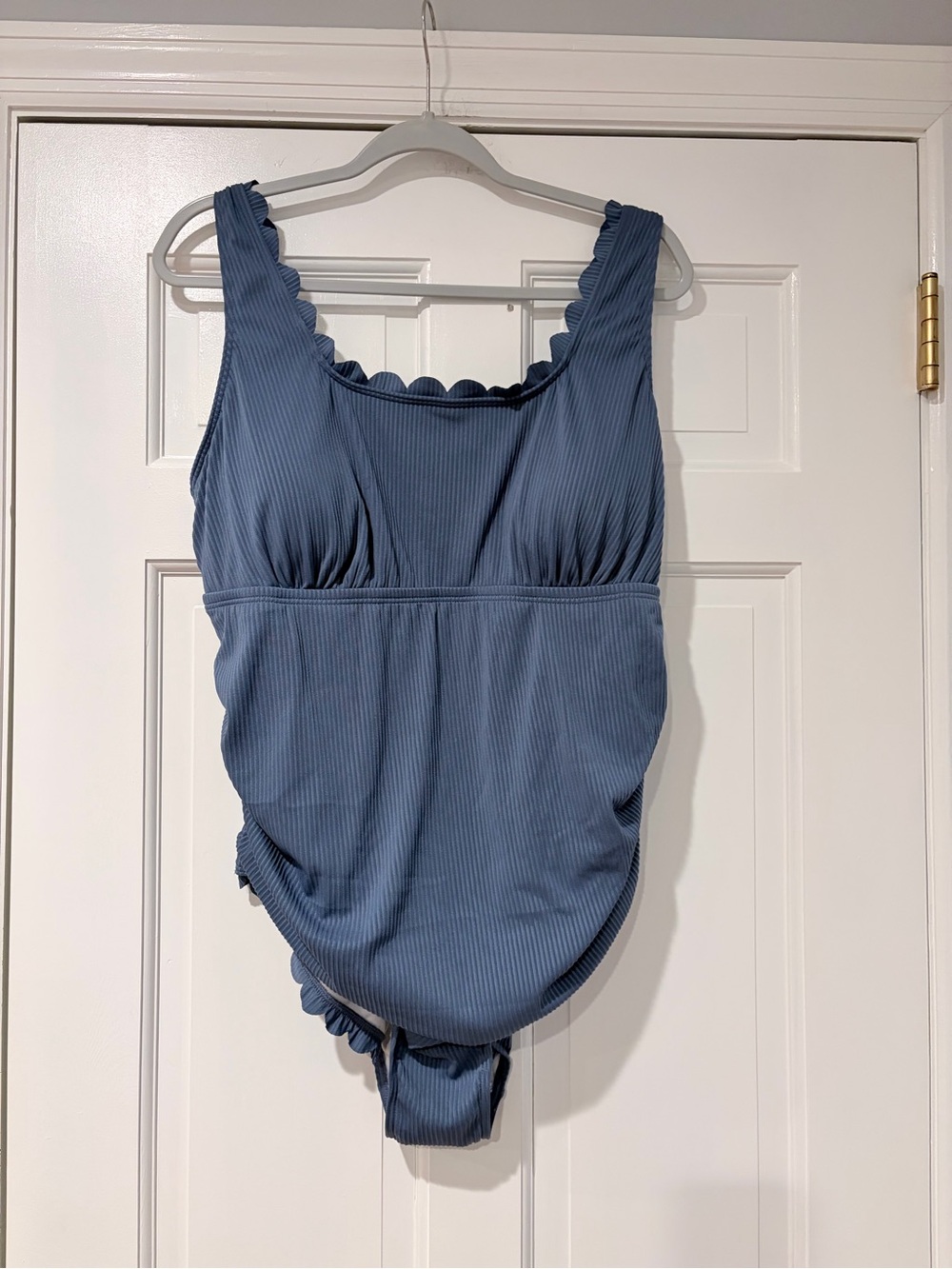 Charmo Blue Ribbed One Piece Swimsuit Scalloped Trim Plus Size 1X NWT